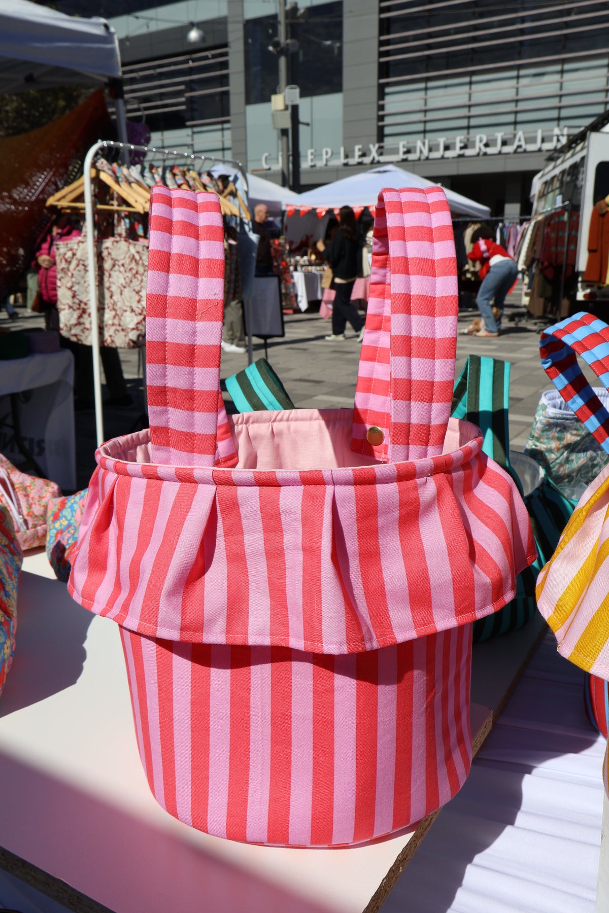 Pink Striped Stroller Bag
